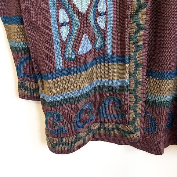Peruvian Connection Artsy Women Cardigan Sweater Size M Brown Pima Cotton Jacket - Picture 6 of 10